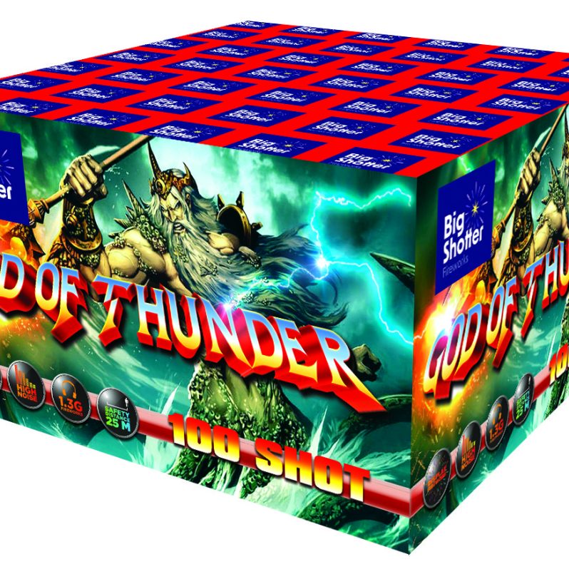 God of Thunder 100-shot barrage with gold strobes and brocade crowns.