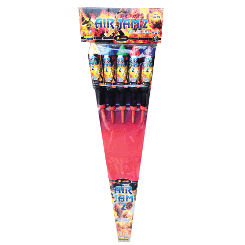 Air Jam 2 rocket pack with 5 double-burst rockets, high noise, colourful effects.