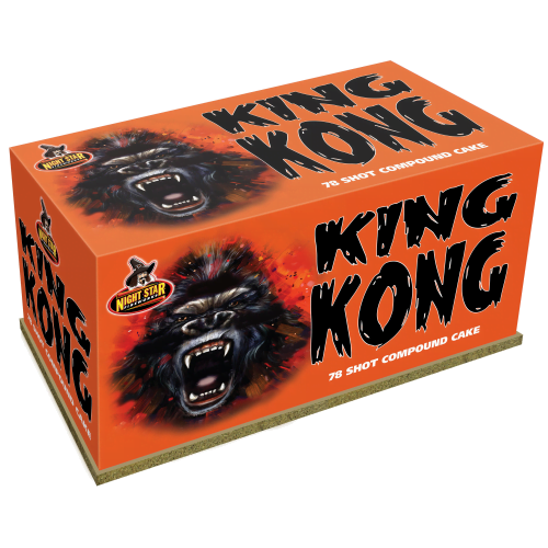 King Kong 78-shot compound cake with gold comets, blue stars, brocade crown.