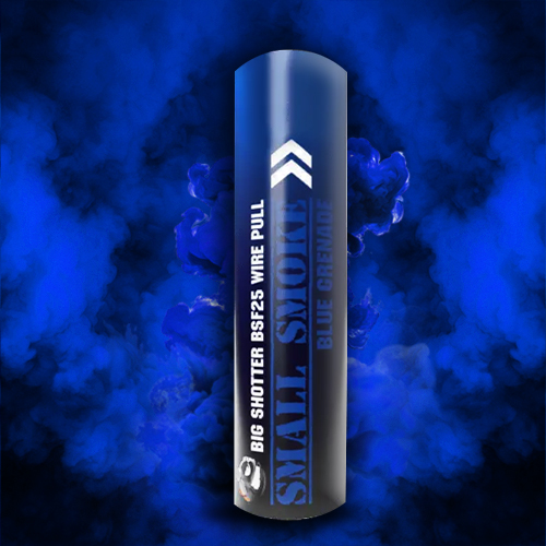 Small smoke bomb with ring pull, 30-second vivid blue smoke.