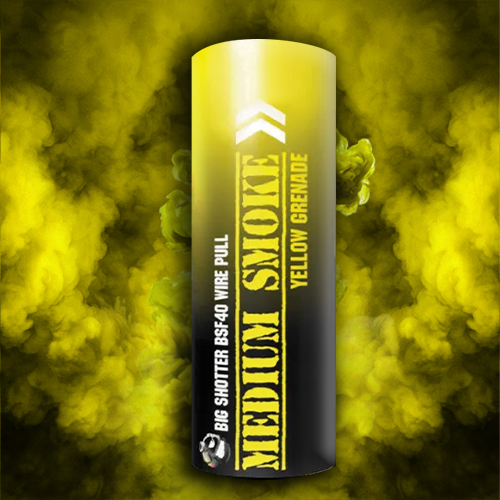 Yellow medium smoke bomb with ring pull, 90-second vivid yellow smoke.
