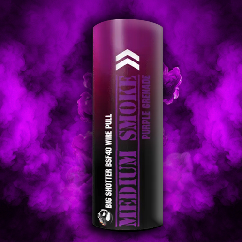 "Purple medium smoke bomb with ring pull, 90-second vivid purple smoke. "