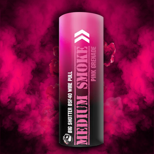 Pink medium smoke bomb with ring pull, 90-second vivid pink smoke.