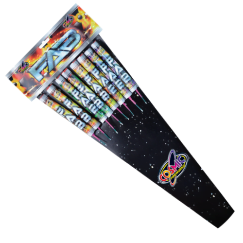 Fab Rocket Pack with 8 rockets, silver, green, gold, red, and crackle effects.
