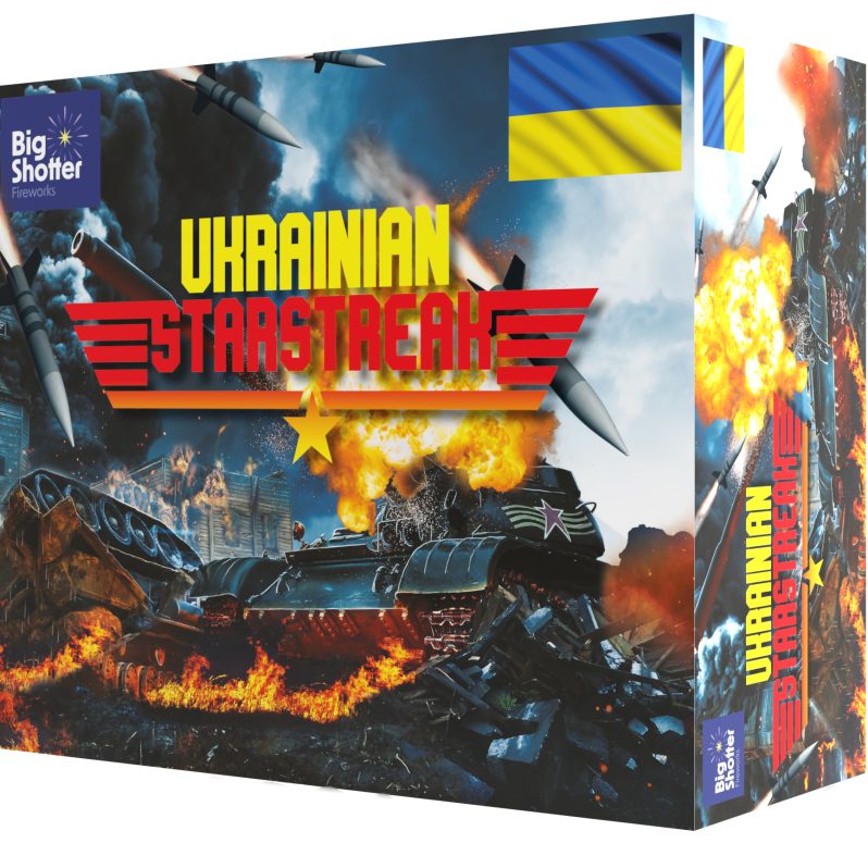 Ukrainian Starstreak rocket pack with four stickless rockets creating loud colorful effects.