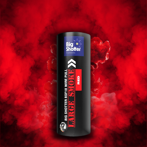 Large red smoke bomb (BSF18) with ring pull for dense, vibrant smoke.