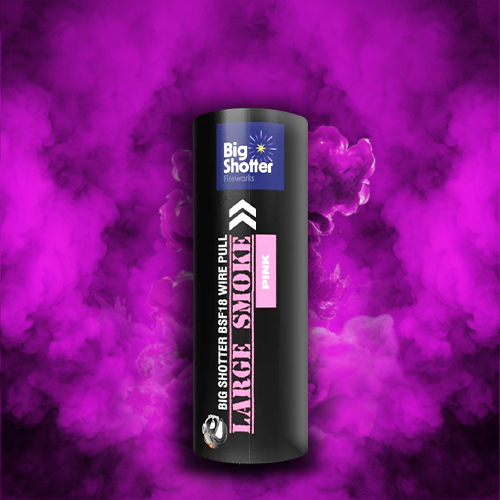 "Large pink smoke bomb (BSF18) with ring pull for dense, vibrant smoke. "