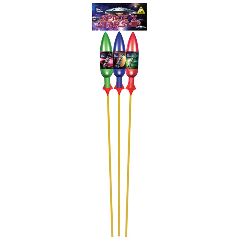 "Space X Starships rockets (168g NEC) for high-impact aerial displays. "