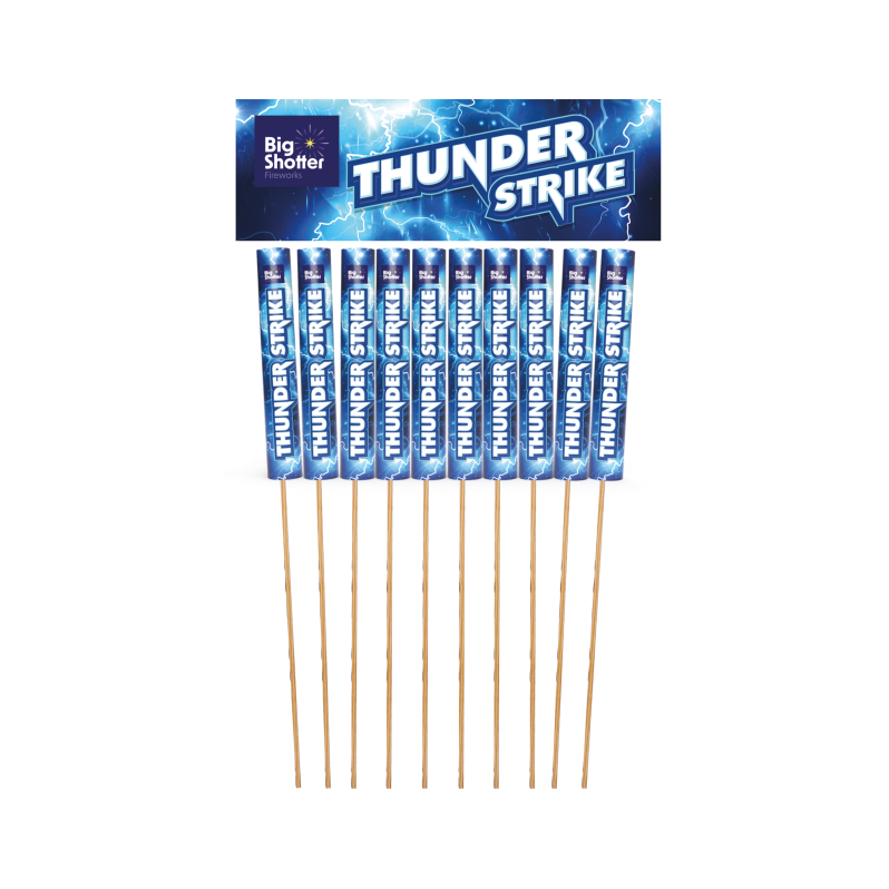 Thunder Strike rocket pack of five delivering large bursts and professional multi-effect displays.