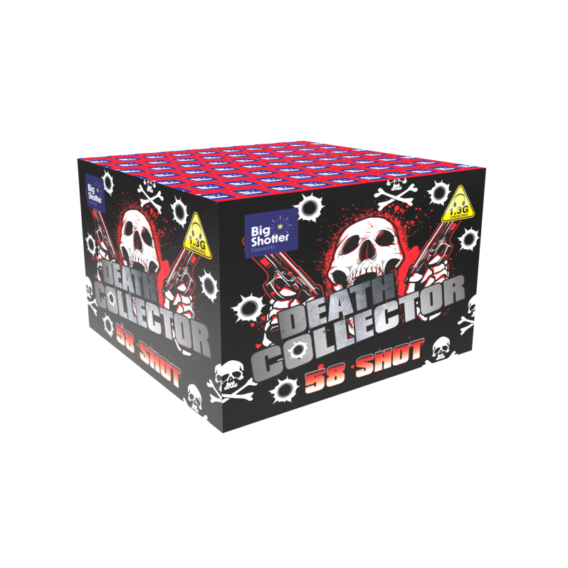 Death Collector 58-shot fanned barrage with a fast-paced wall of colourful aerial bursts.