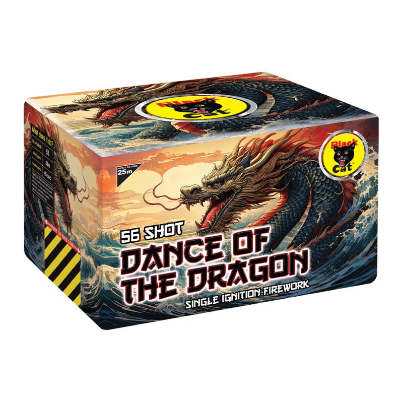 Black Cat Dance of the Dragon 200-shot single ignition compound with varied aerial effects